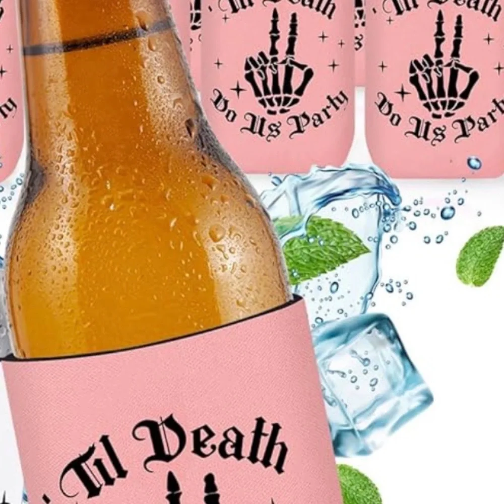 Pink Gothic Skeleton Party Drink Koozie